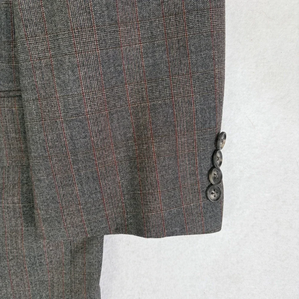 Dunhill Suit Mens 44R Grey Glen Plaid Wool 2 Button Double Pleated Cuffed Italy